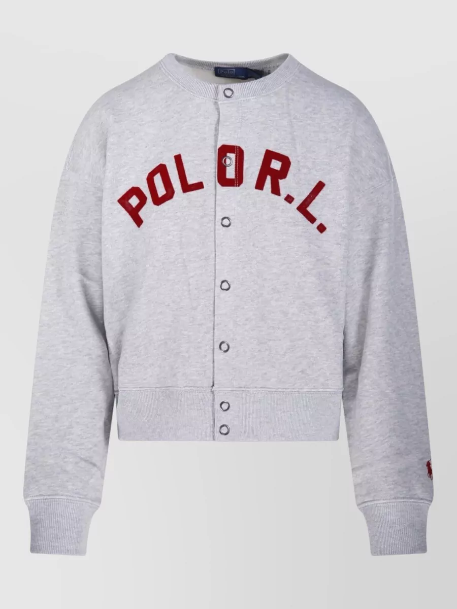 Ralph Lauren Crew Neck Long Sleeve Sweatshirt With Ribbed Cuffs In Gray