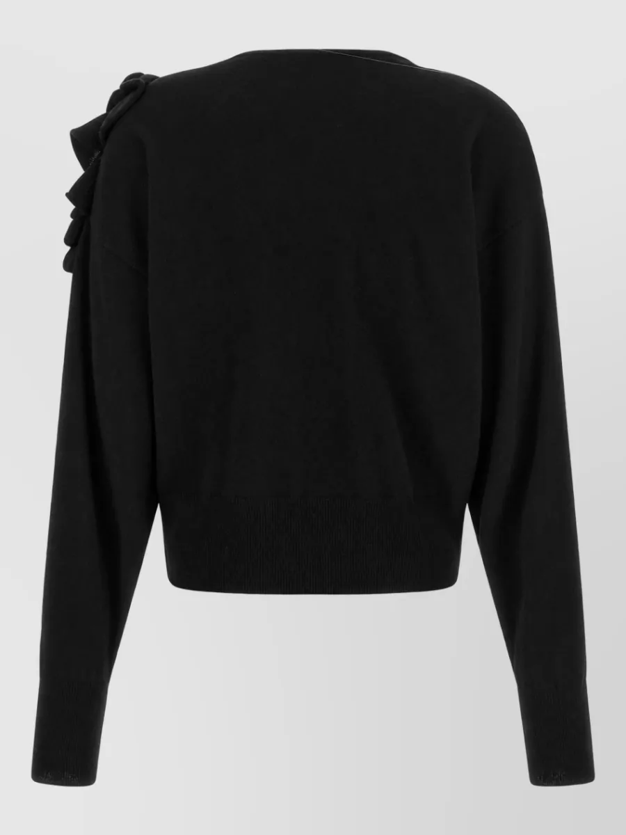 Nude Cashmere Wool Asymmetric Ruffled Long-Sleeve Sweater