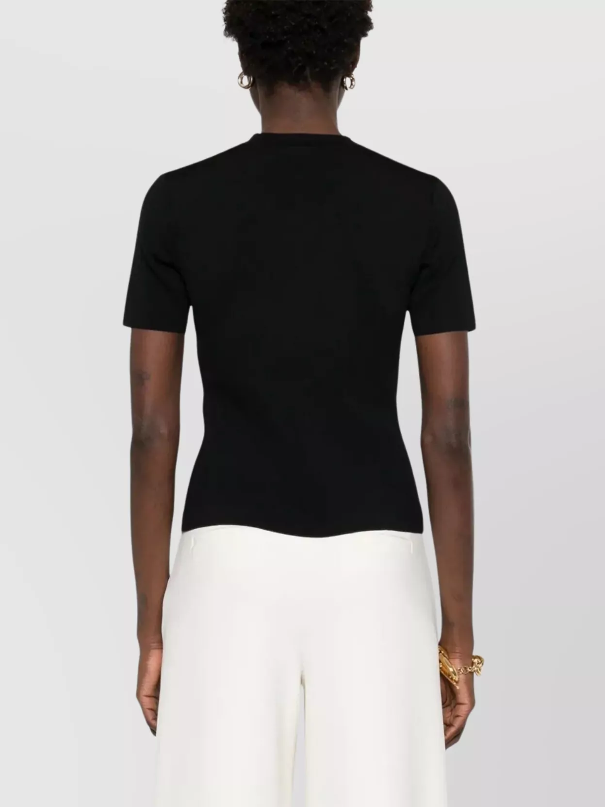 Max Mara Italian Crew Neck Ribbed Short Sleeve Top In Black