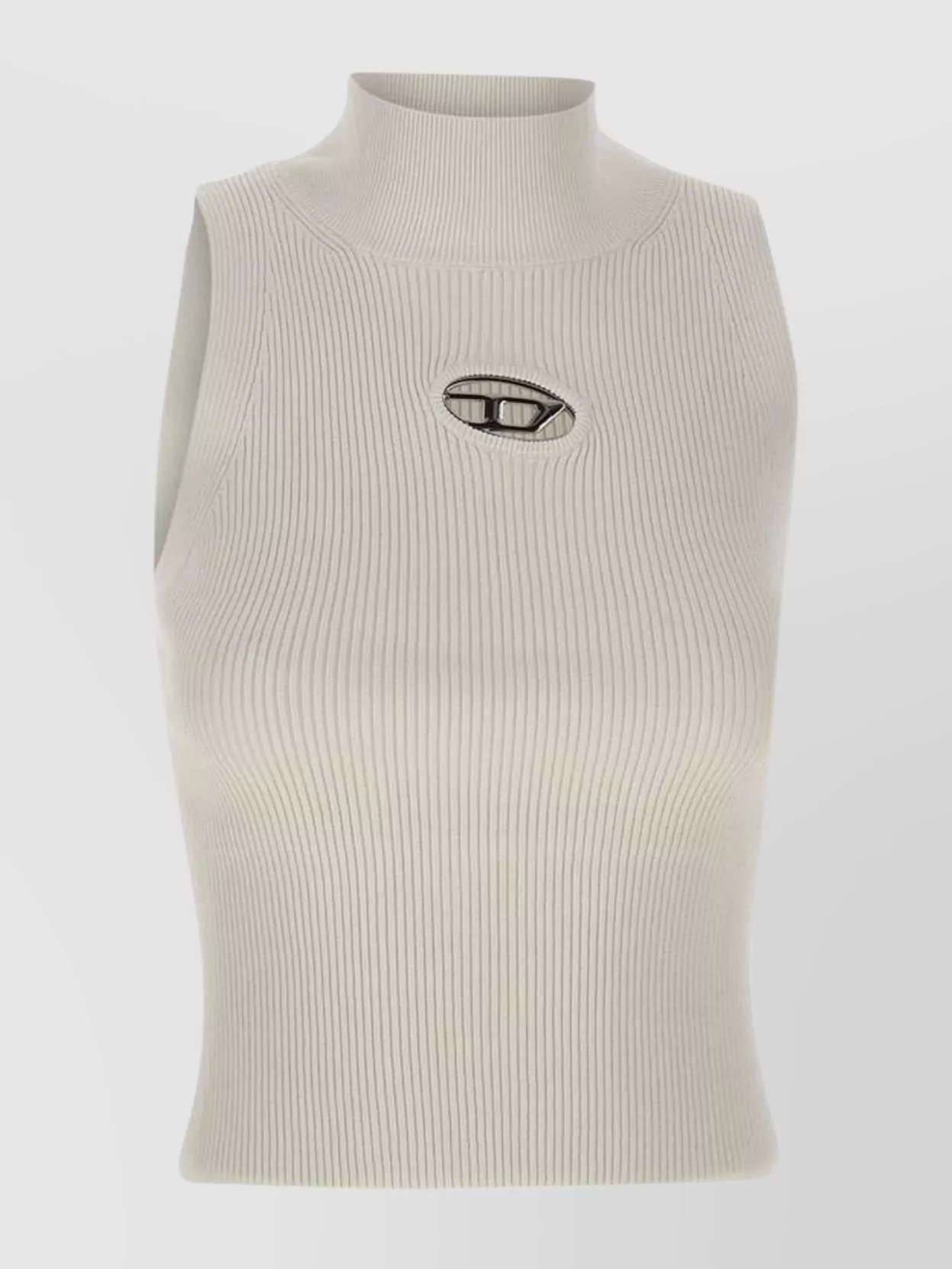 Diesel Ribbed Sleeveless High Collar Cropped Top