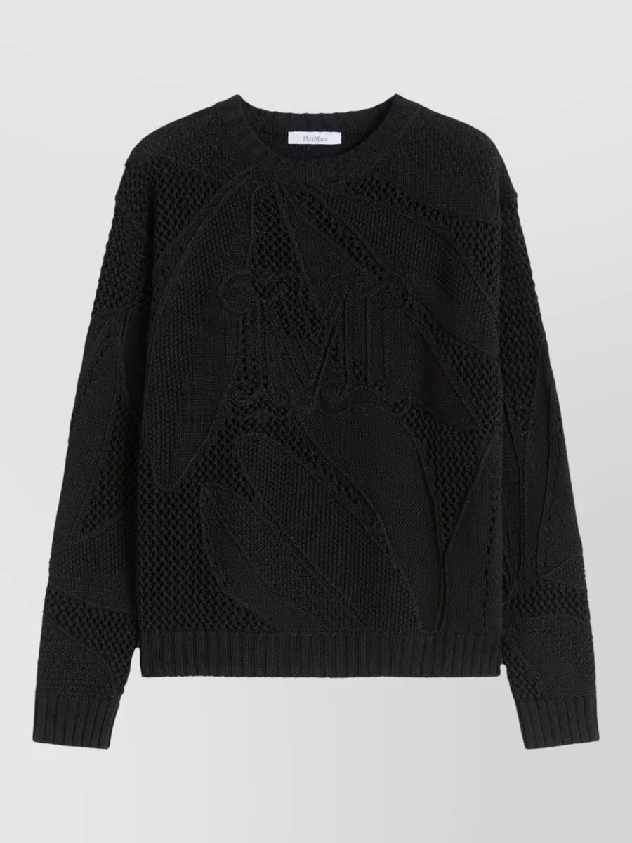 Max Mara Open-Knit Cotton Crewneck Sweater