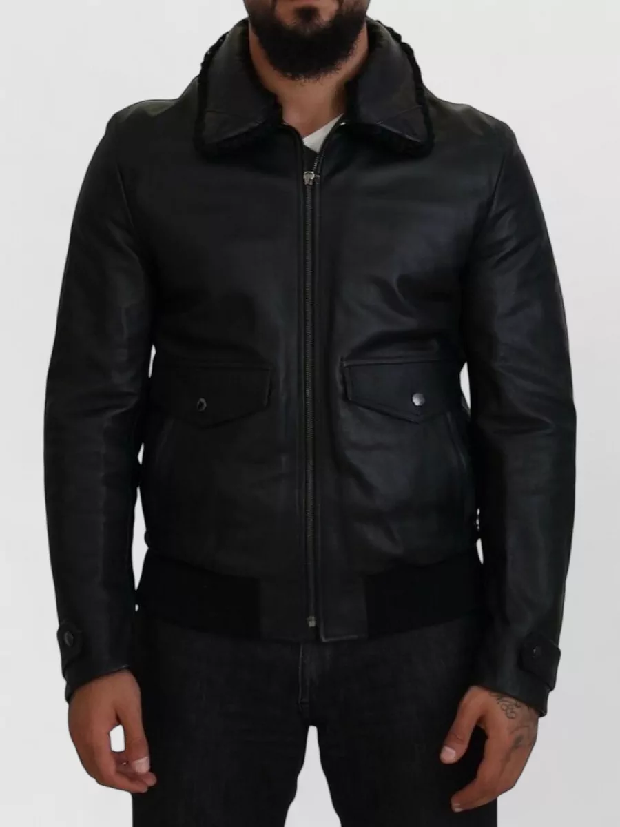 Dolce&Gabbana Leather shearling collar bomber jacket