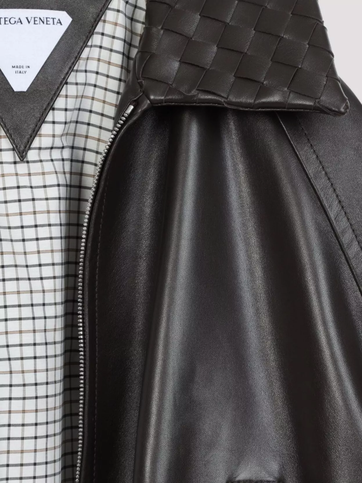 Bottega Veneta Intrecciato Collar Leather Jacket