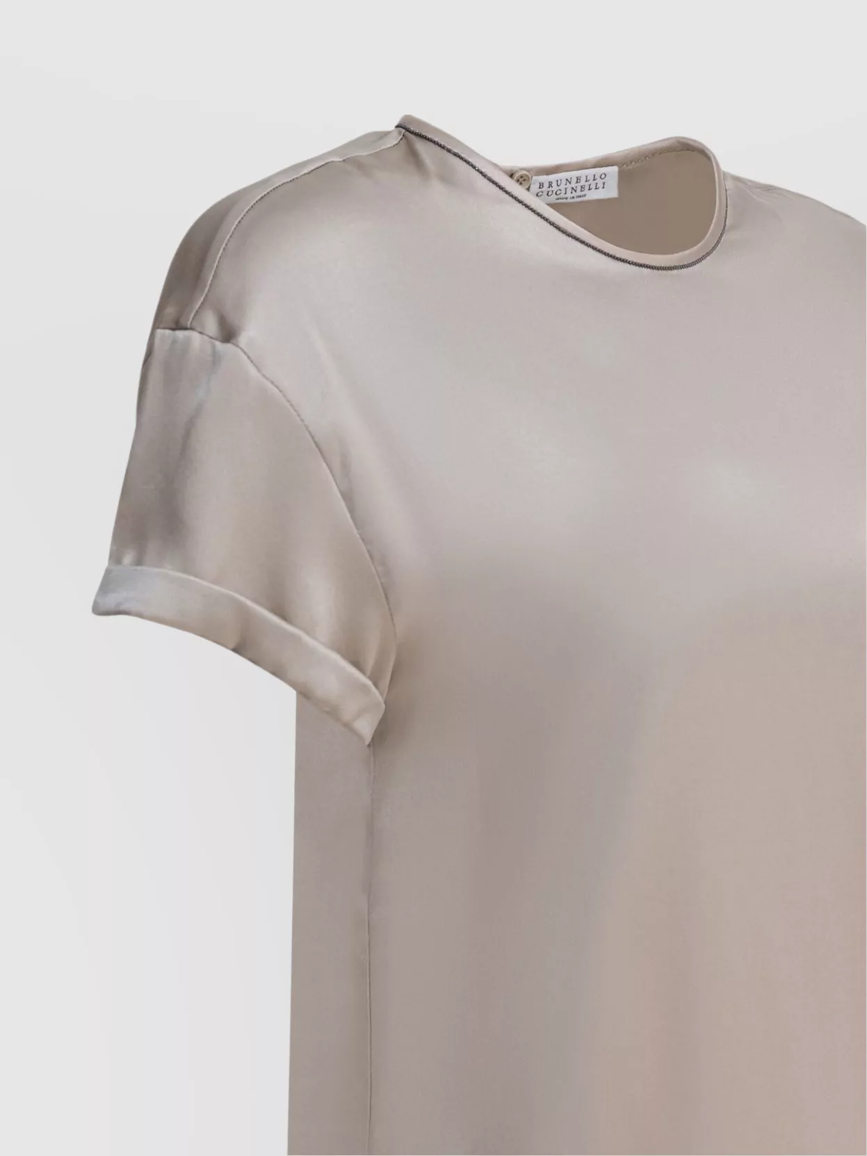 Brunello Cucinelli Keyhole Back Round Neck Satin Finish Tops