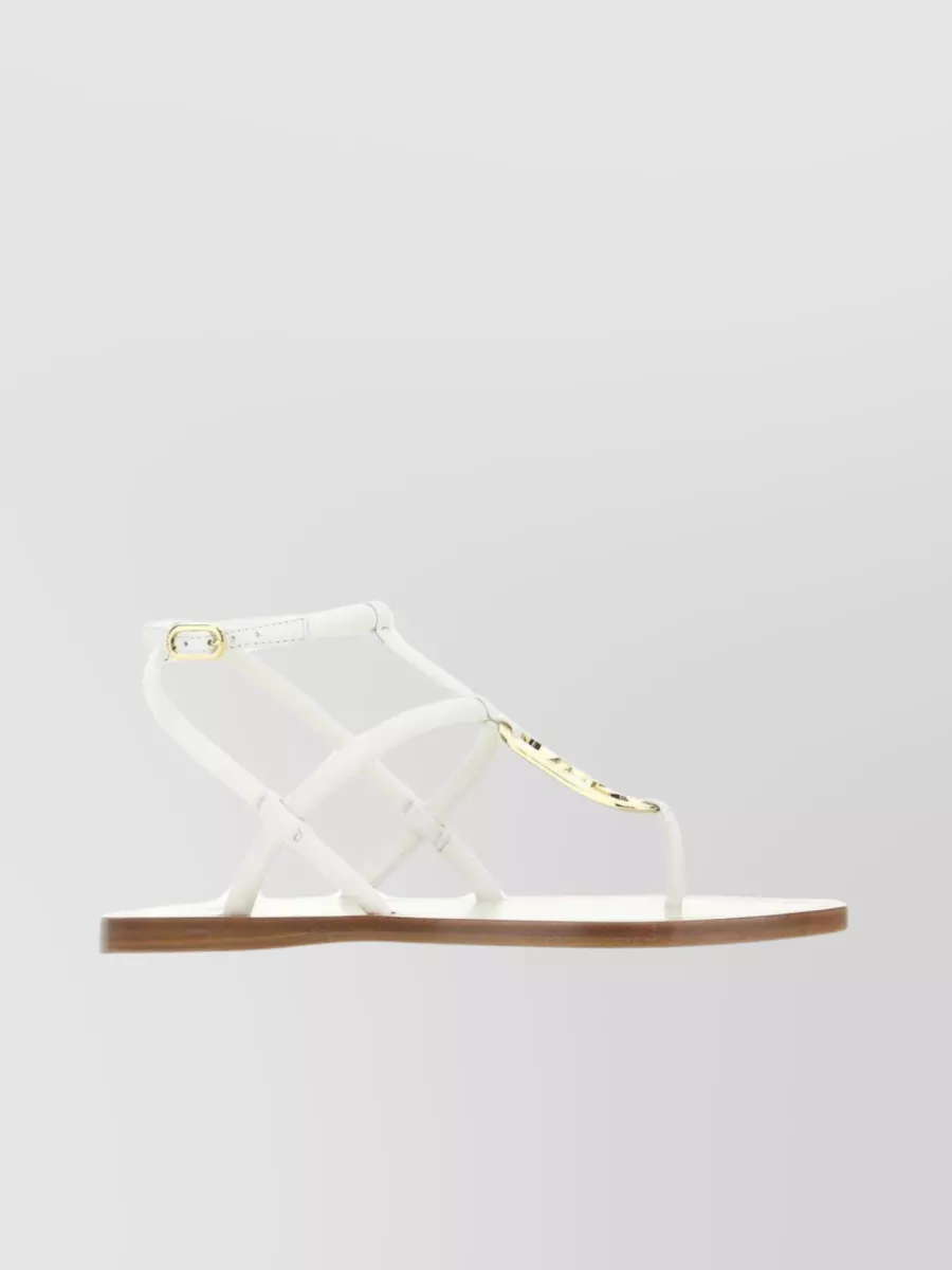 Shop Fendi Nappa Leather Thong Sandals With Metal O'lock Detail In White