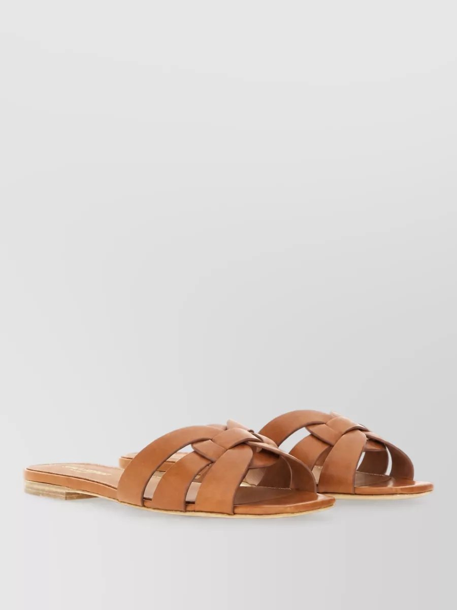 Saint Laurent Tribute Flat Mules Open Toe Braiding