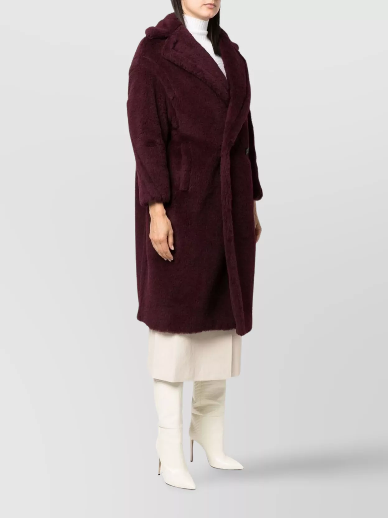 Max Mara Long Double-Breasted Teddy Coat Pockets