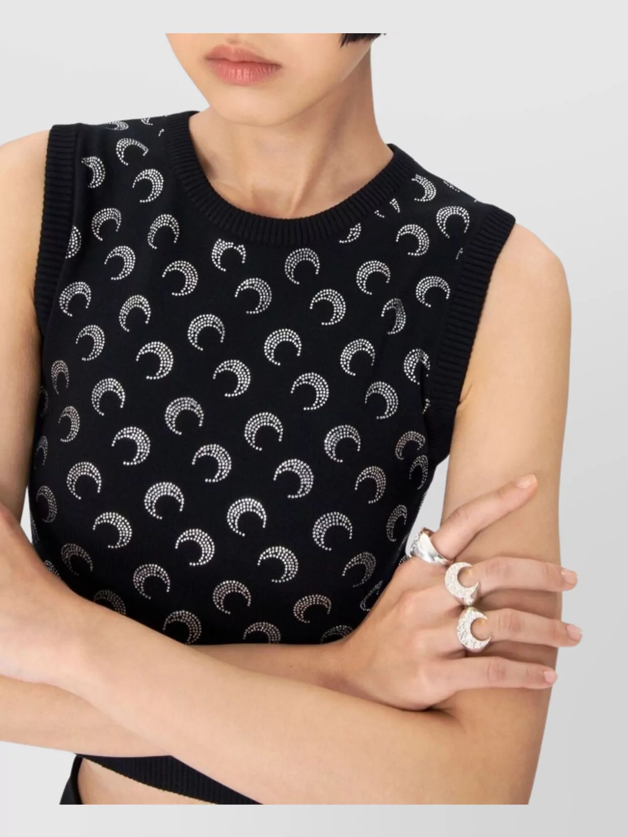 Shop Marine Serre Crescent Moon Print Ribbed Trim Sleeveless Vest