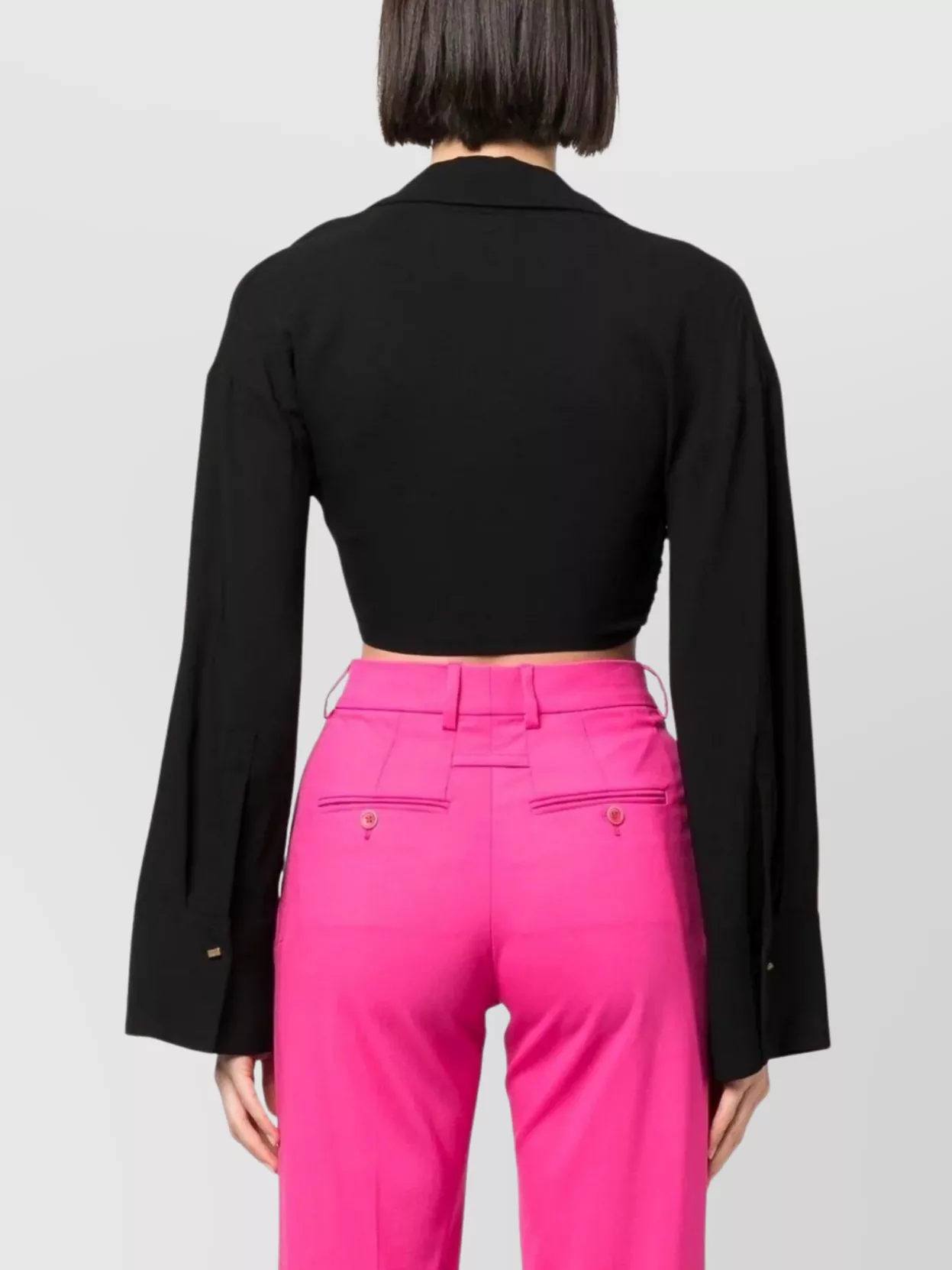 Blumarine Cropped Blouse With Twisted Front And Flared Sleeves In Black