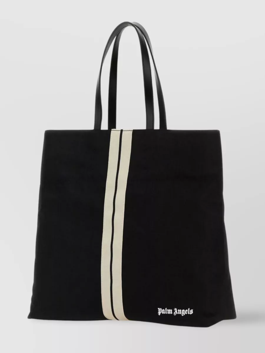 Shop Palm Angels Tote With Velvet Texture And Striped Detail In Black