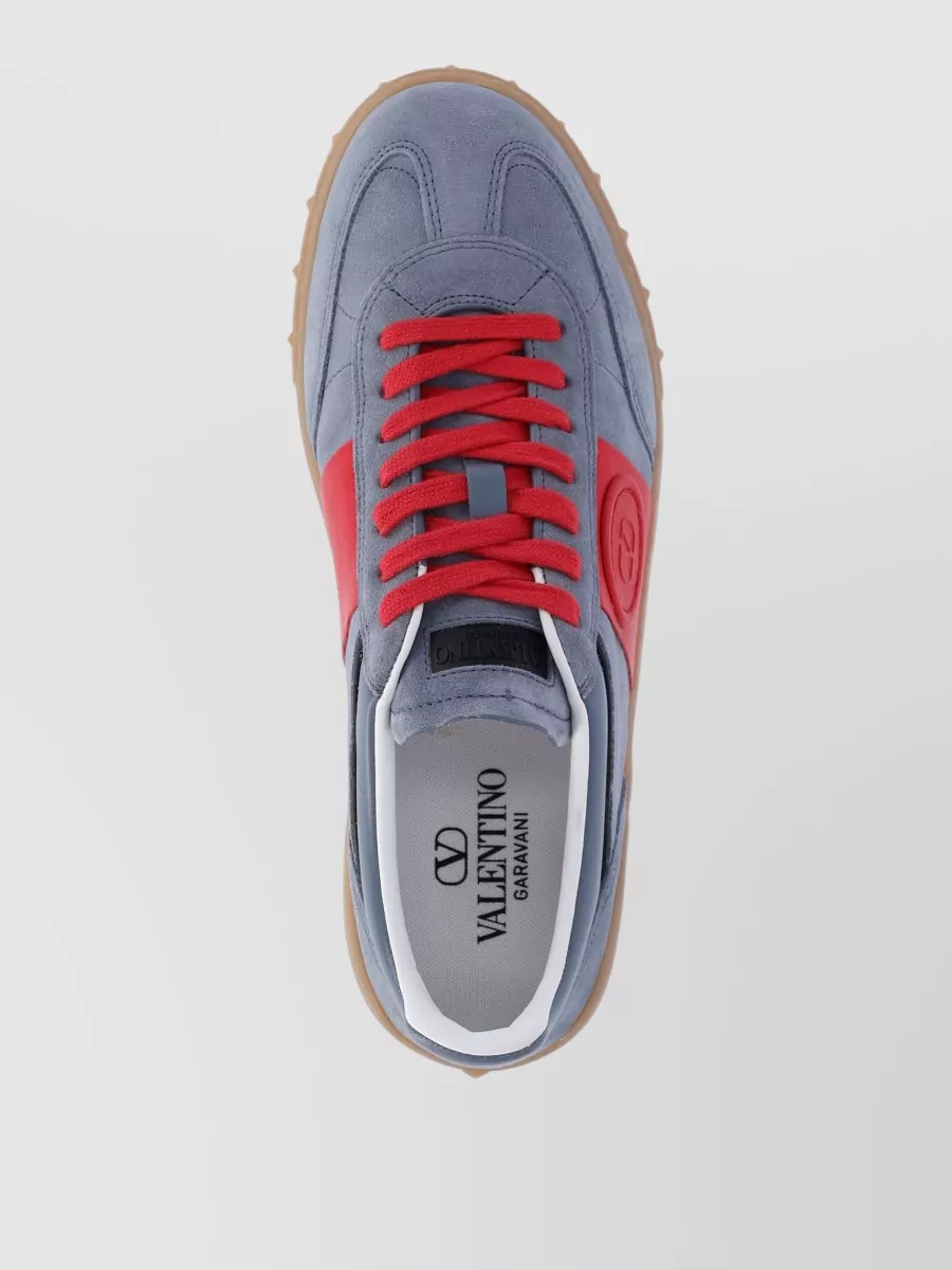 Valentino Suede Round Toe Sneakers Contrasting Sole