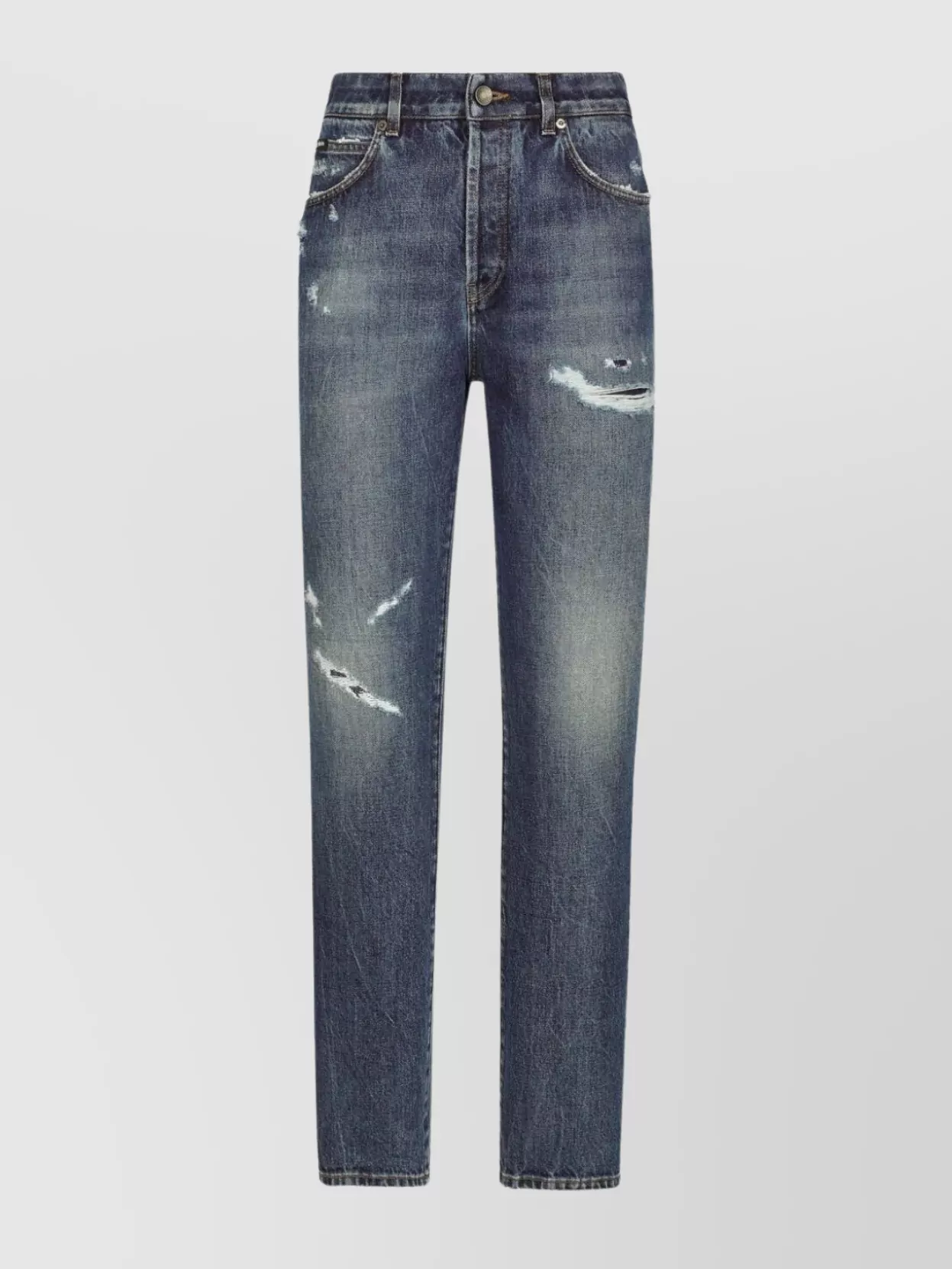 Shop Dolce & Gabbana Cropped Length Distressed Denim Trousers