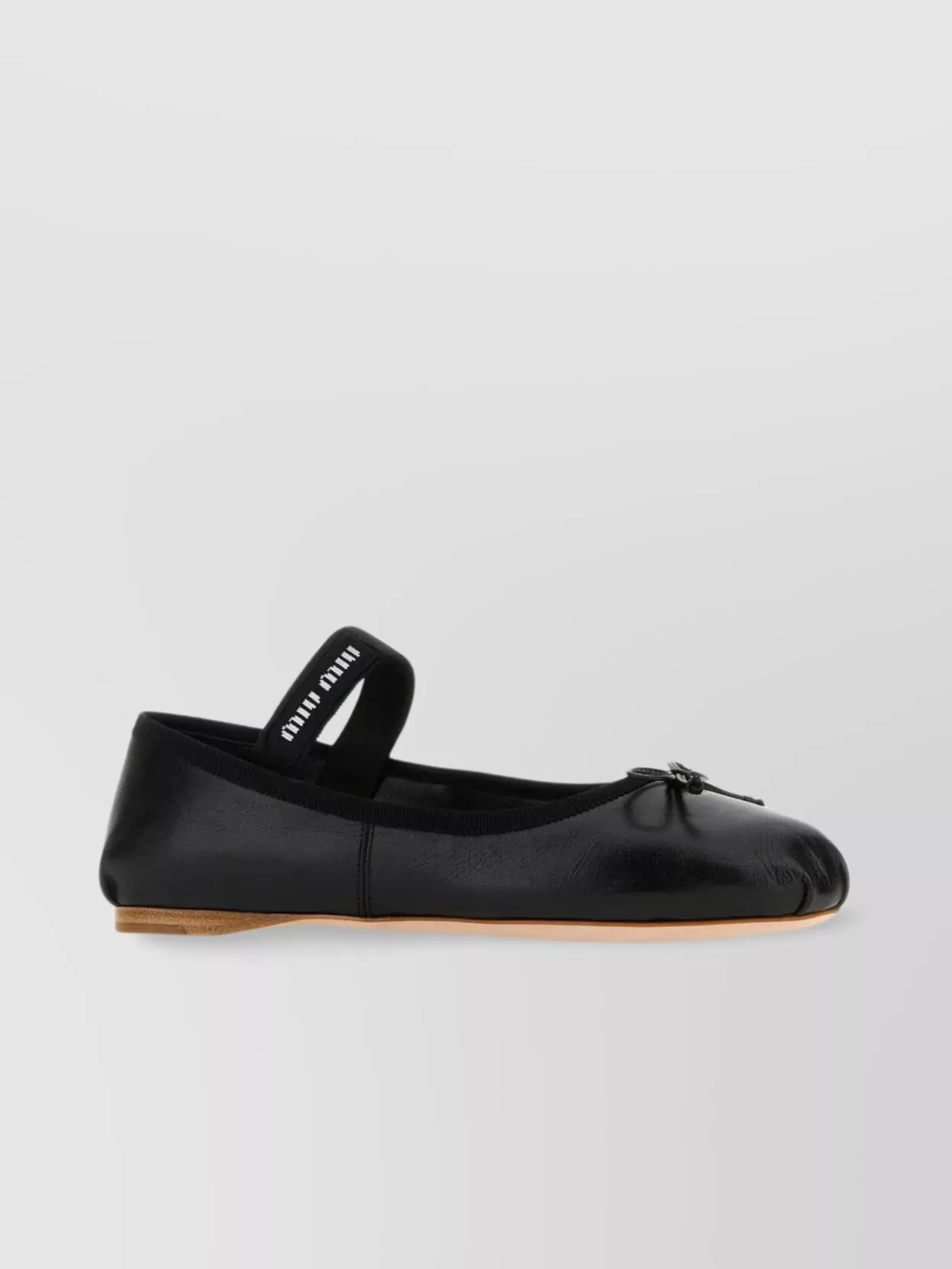 MIU MIU LEATHER BALLERINAS WITH ROUND TOE AND BOW
