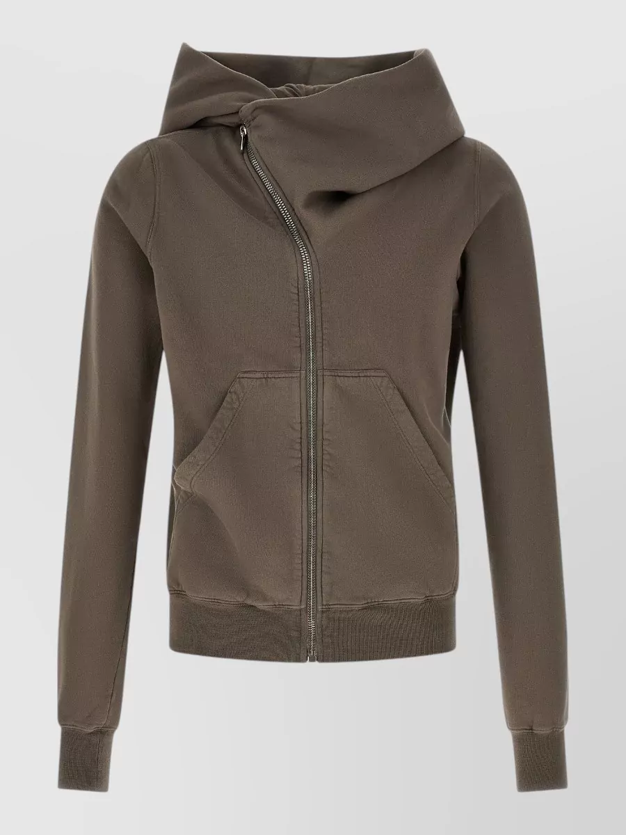 Rick Owens Drkshdw cotton asymmetric zip hooded jacket