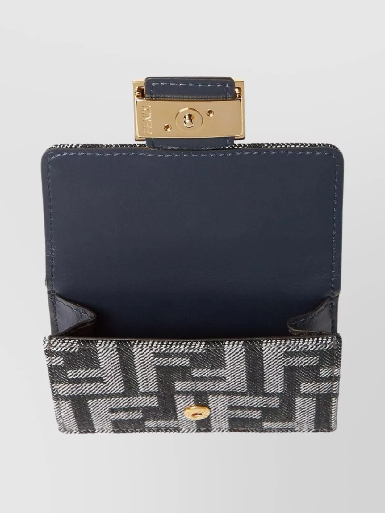 Fendi Micro Trifold Purse Textured Finish In Blue