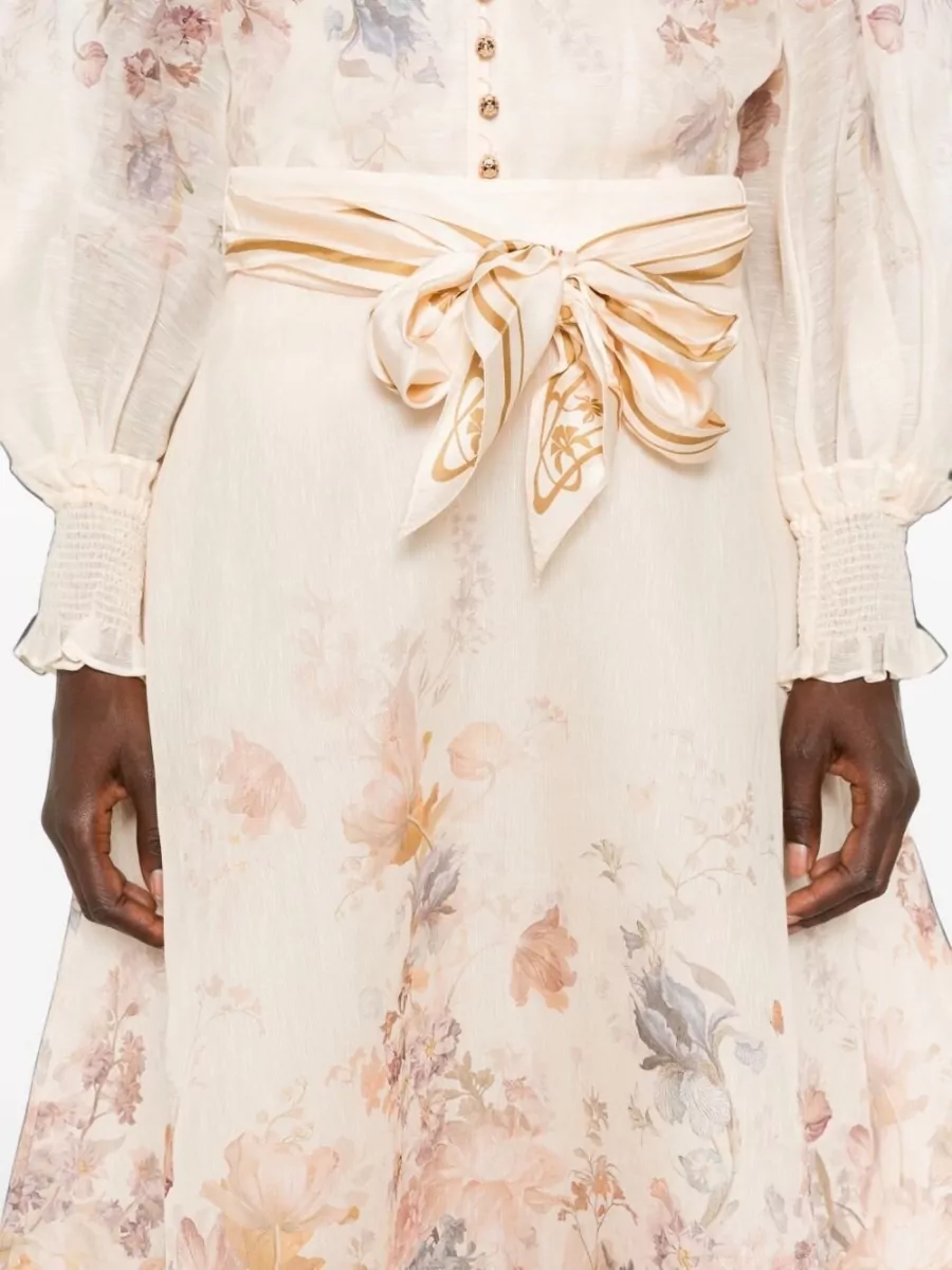 Zimmermann Linen And Silk Floral-Print High-Rise A-Line Midi Skirt