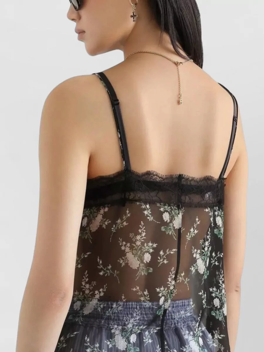 Dolce&Gabbana Silk Floral-Print Lace-Trim Knotted Camisole