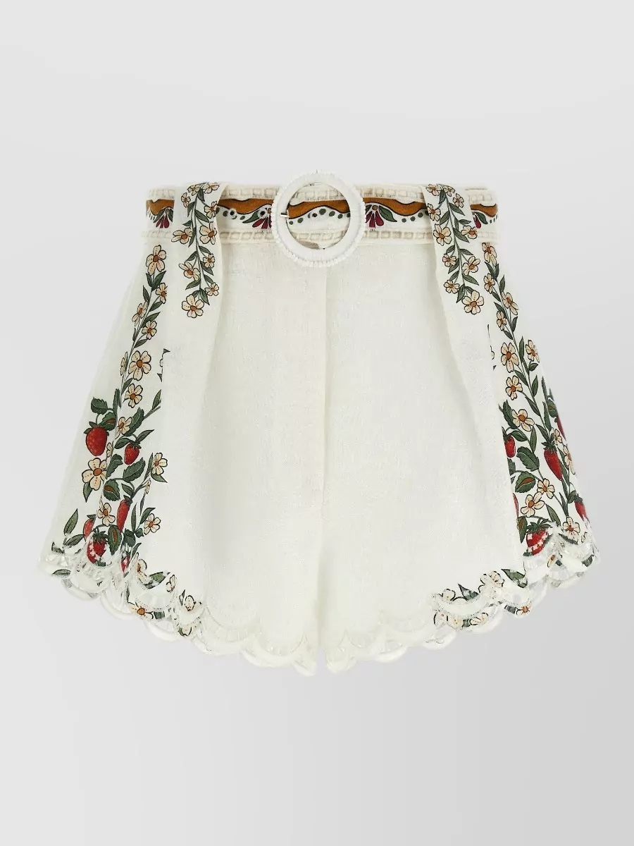 Farm Rio Richelieu Shorts Decorative Belt Floral Embroidery