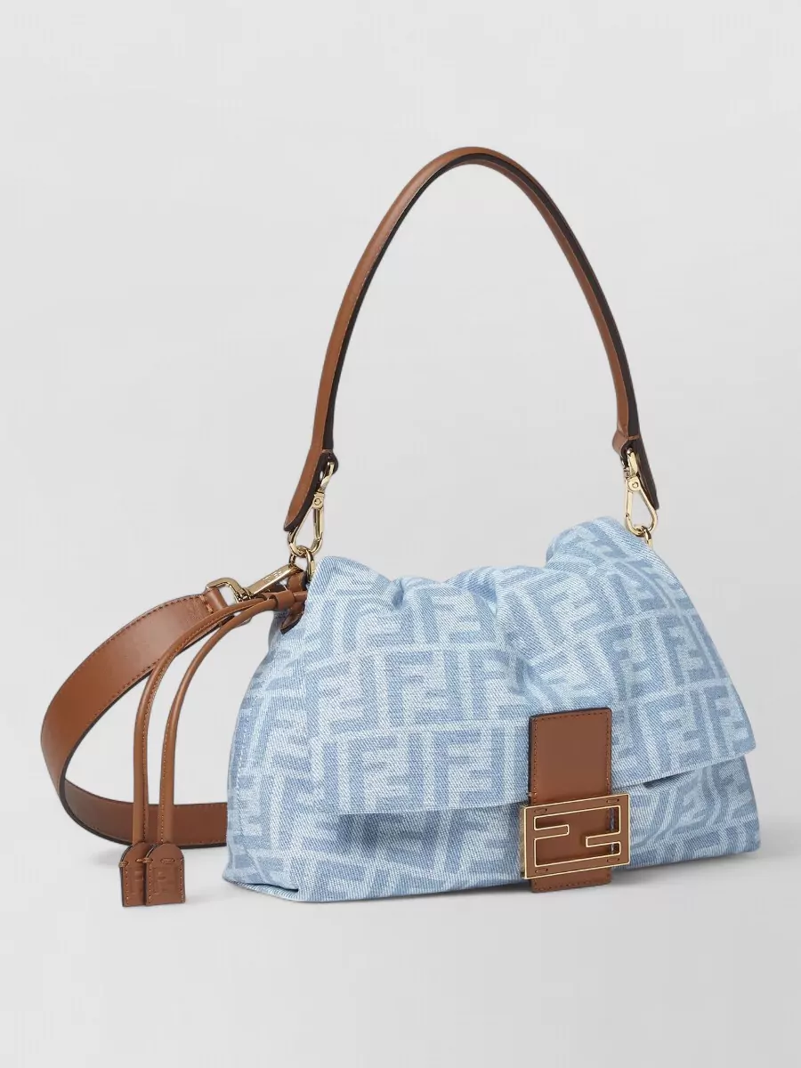 Fendi Mamma Baguette Medium Denim Bucket Bag