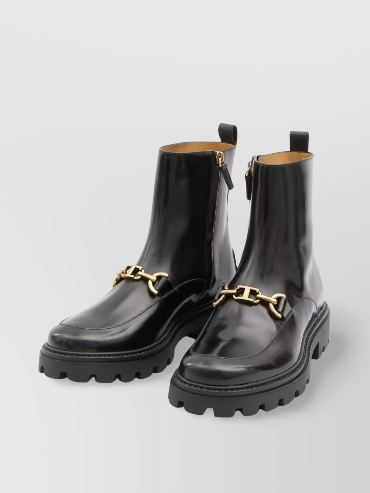 Tod's Shiny Calfskin Ankle Boots With Rubber Sole