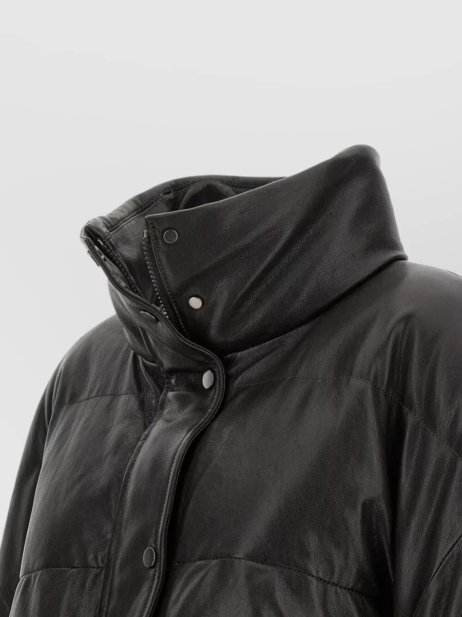 Brunello Cucinelli Leather Quilted Cropped Puffer Jacket