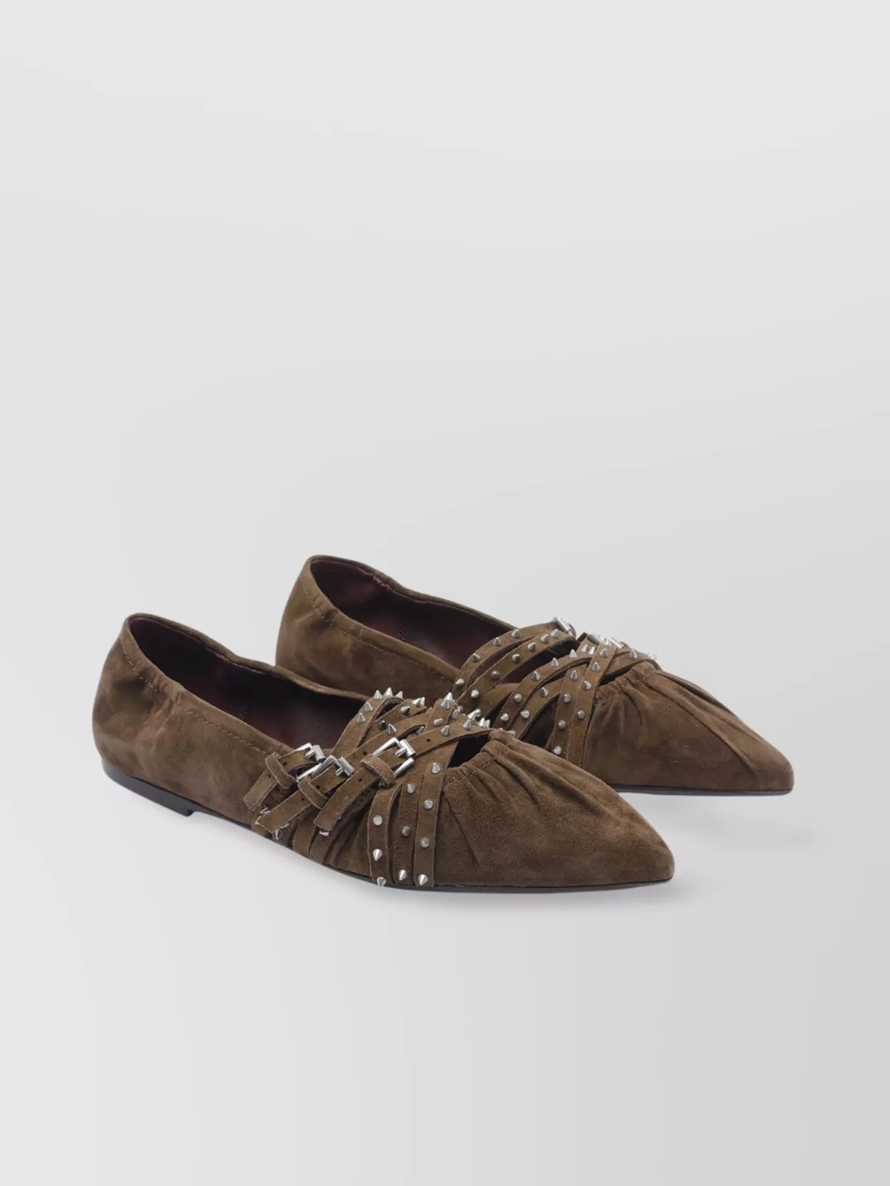 Ash Buckled Pointed Toe Ballerina Shoes