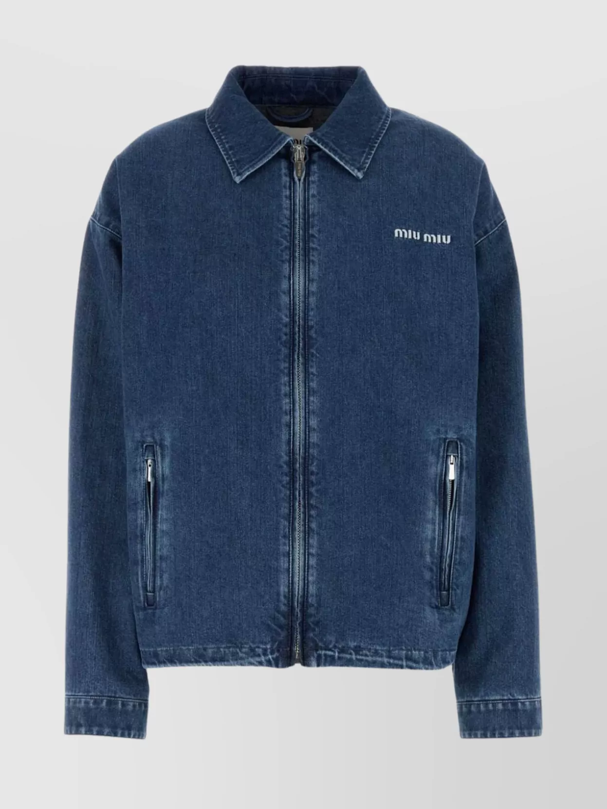 Miu Miu Collared Denim Jacket Featuring Front Pockets In Blue