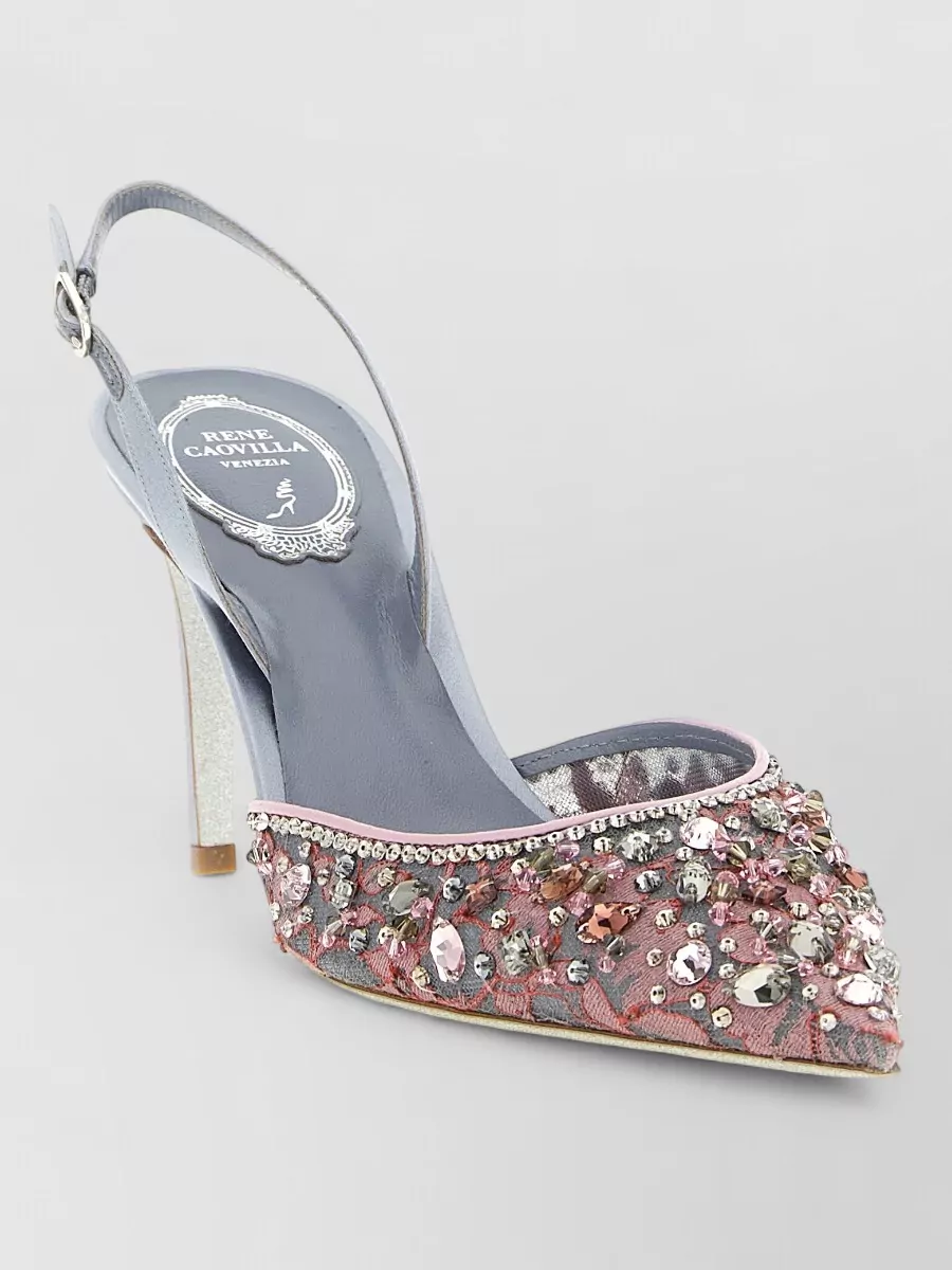Rene Caovilla Crystal-Embellished Lace Slingback Sandals