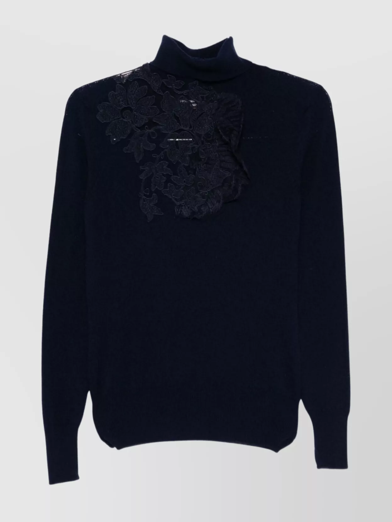 Ermanno Scervino High Neck Floral Lace Knitwear In Blue