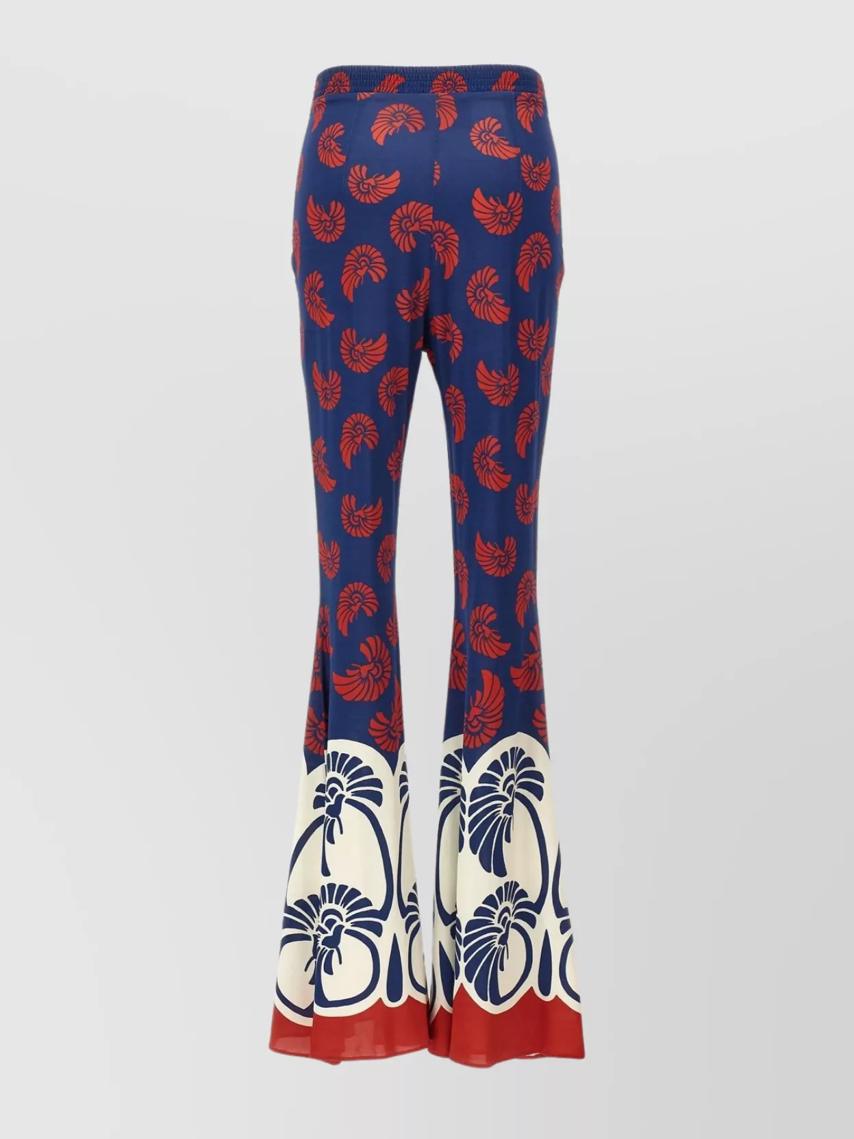 La Doublej Flared Pants With Contrasting Hem And Nautilus Shell Print In Blue