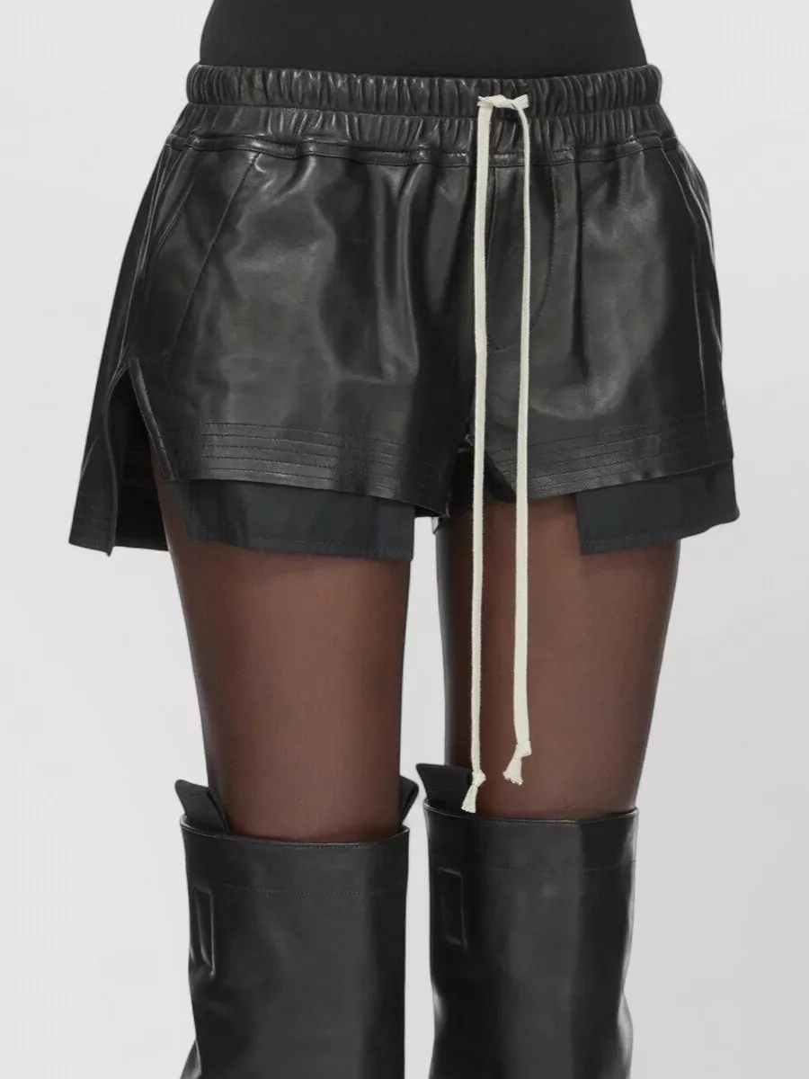 Rick Owens Faux Leather Shorts Side Pockets Slits