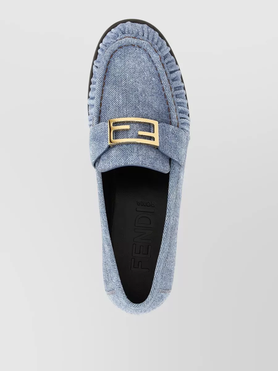 Fendi Baguette Denim Loafers Gold Tone Hardware