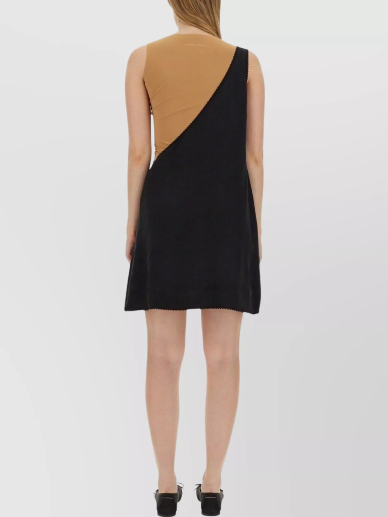 Mm6 Maison Margiela Asymmetrical Black Midi Dress With Lace Detailing In Black
