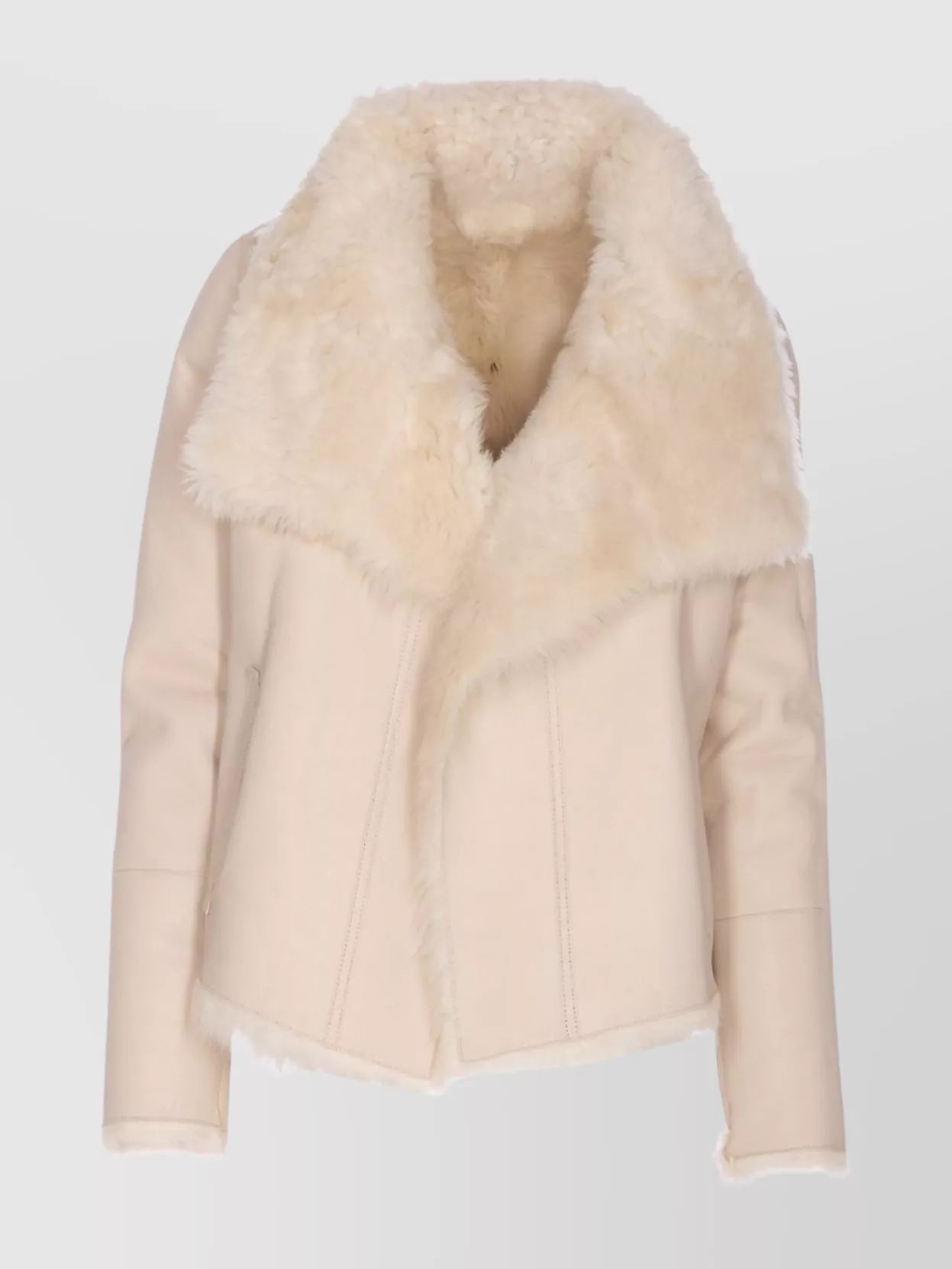 Yves Salomon Luxurious Faux Fur Jacket With Large Collar In Neutral
