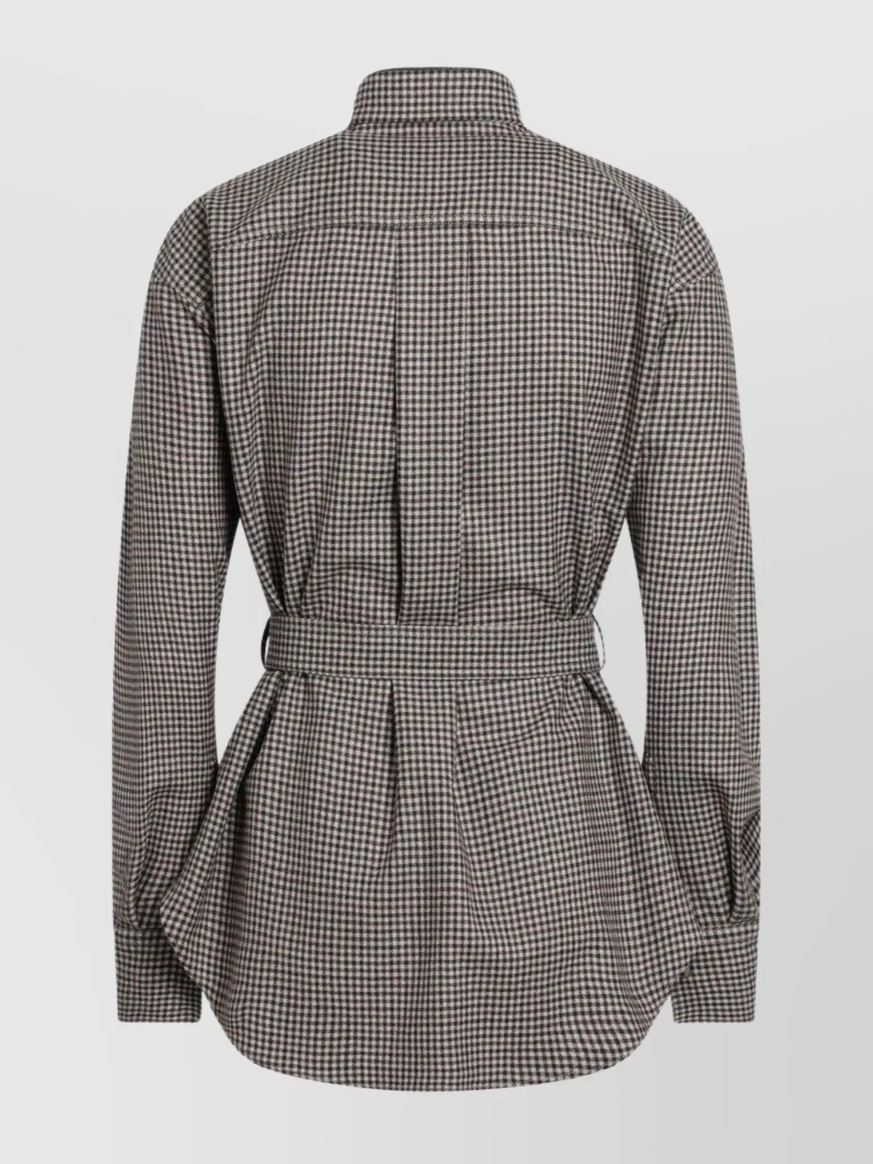 Brunello Cucinelli Check-pattern Shirt With Belt And Shiny Collar Detail Women In Brown