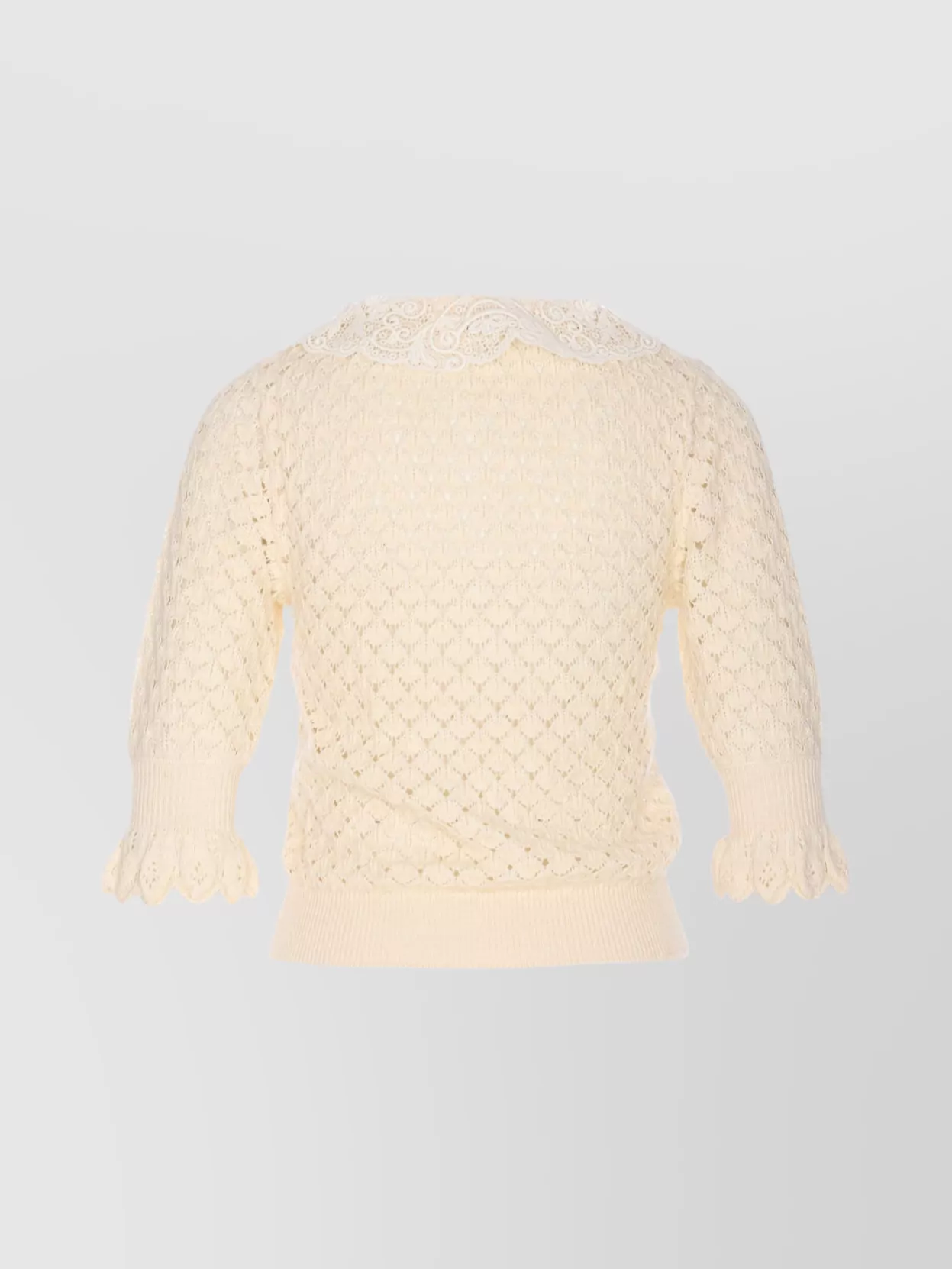 Chloé Textured Knit Crewneck Lace Collar In Neutral