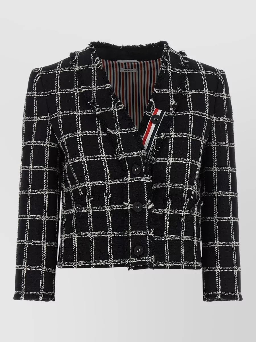 Thom Browne checked tweed v-neck cardigan jacket
