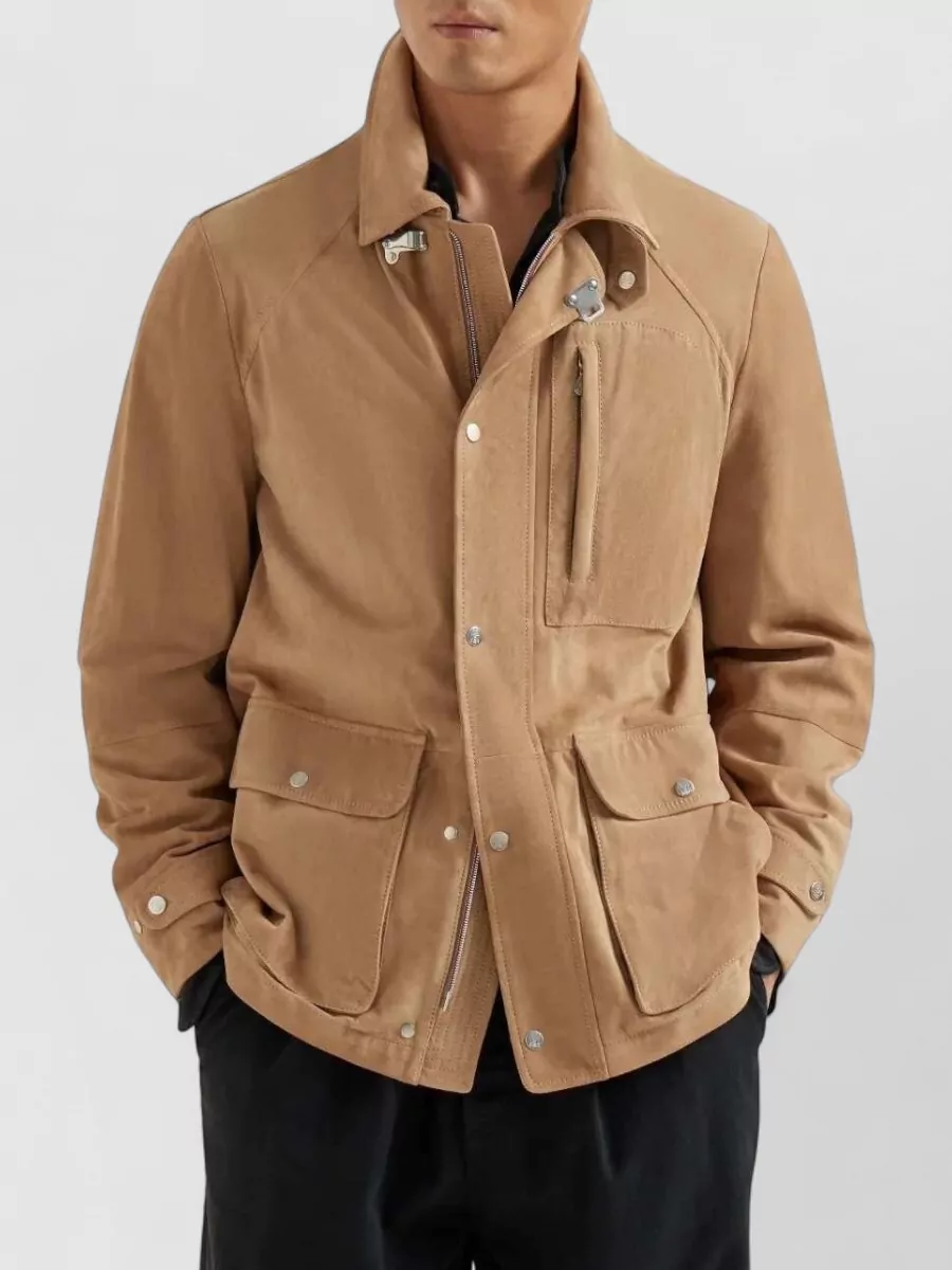 Brunello Cucinelli Suede Field Jacket Buttoned Cuffs Pockets