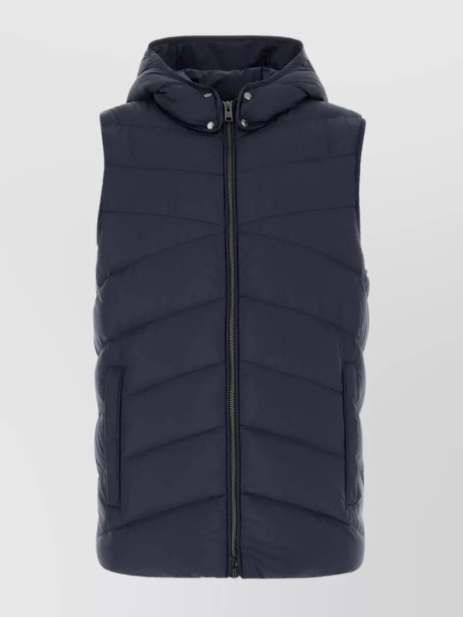Shop Woolrich Quilted Sleeveless Jacket With High Collar And Convenient Side Pockets In Blue