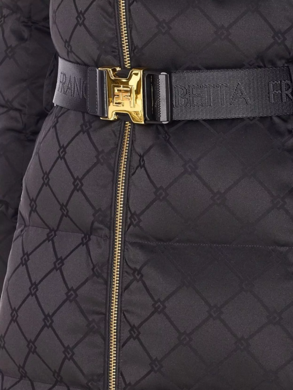 Elisabetta Franchi Quilted Coat With Belt And High Collar In Black