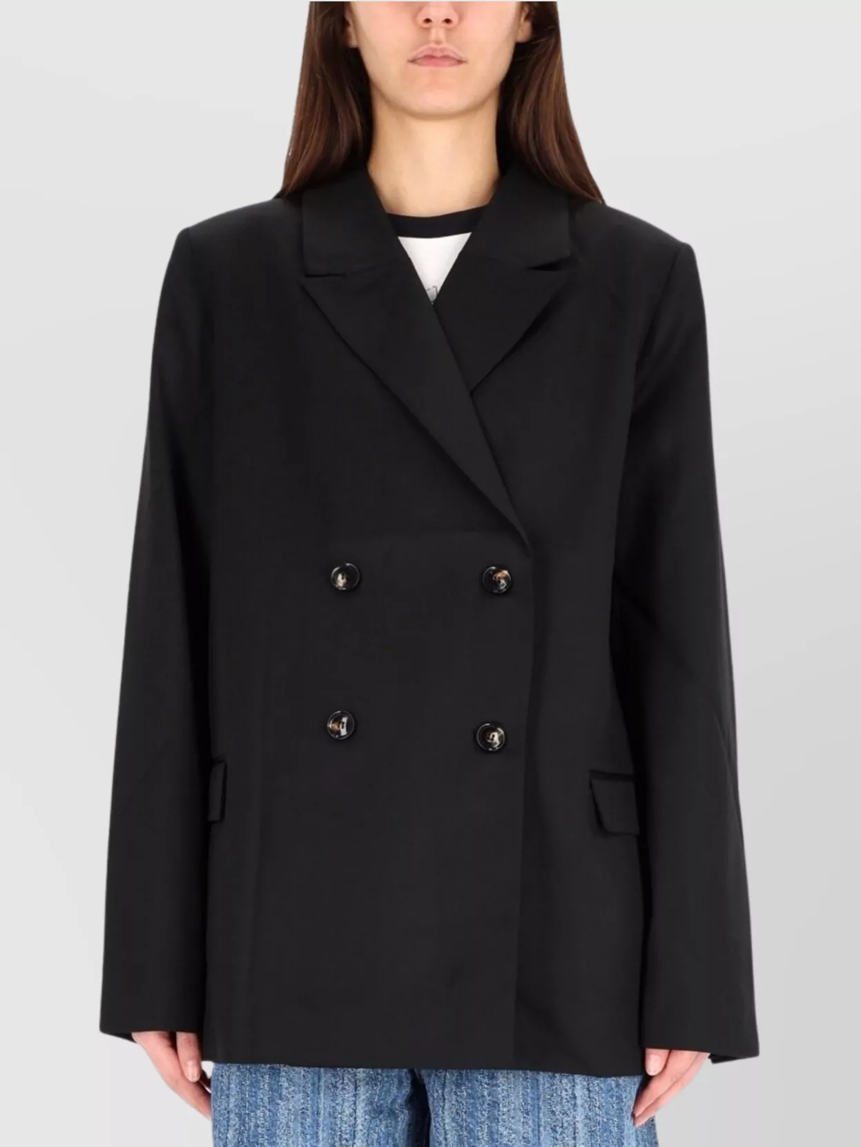 Ganni Double-breasted Jacket Notched Lapels In Blue