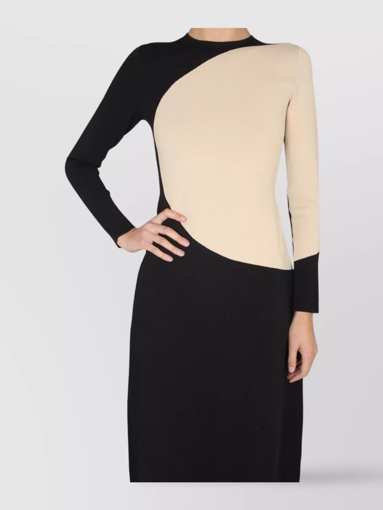 Tory Burch Colorblock Crew Neck Fitted Midi Dress