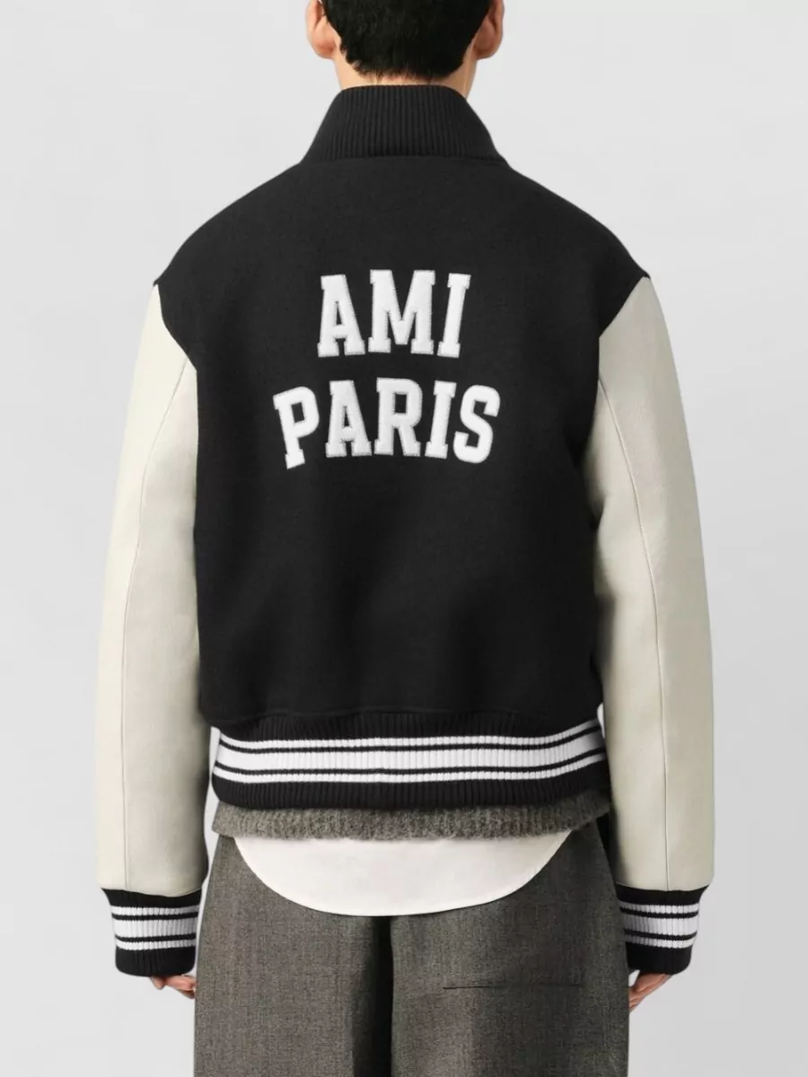 Ami Paris Wool And Leather Bomber Jacket