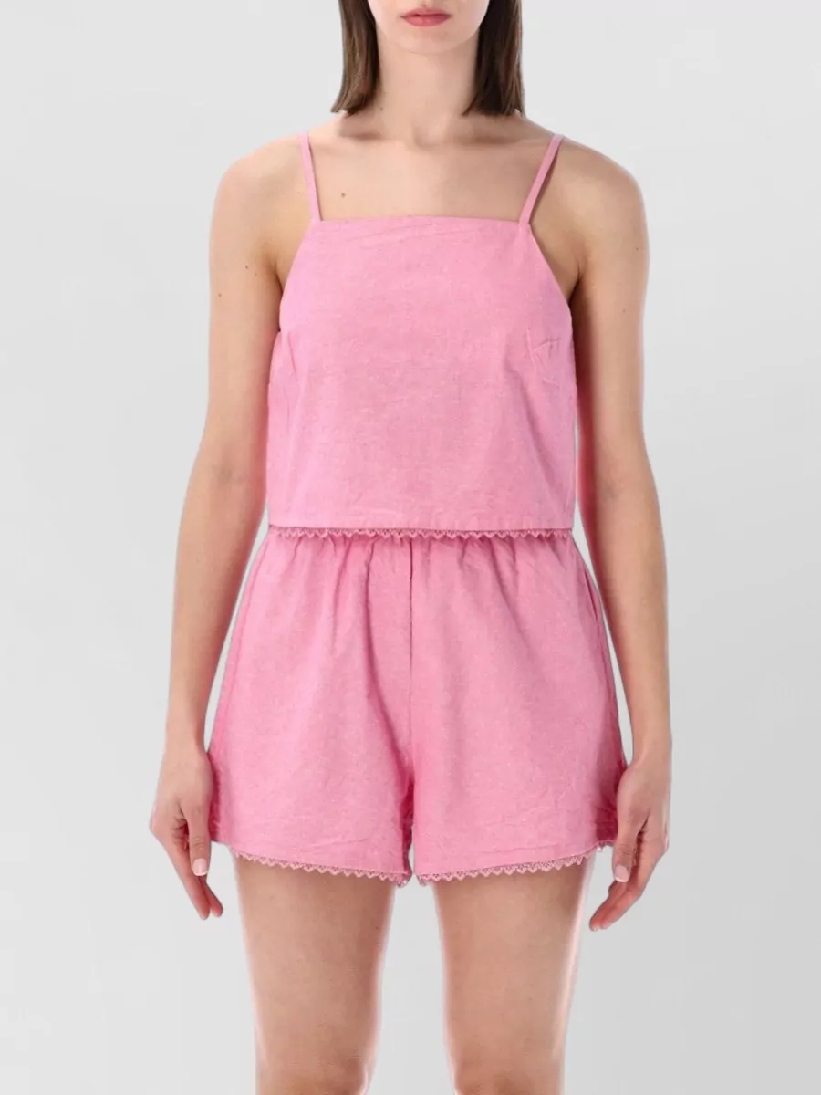 American Vintage cotton lace-trim cropped pyjama top