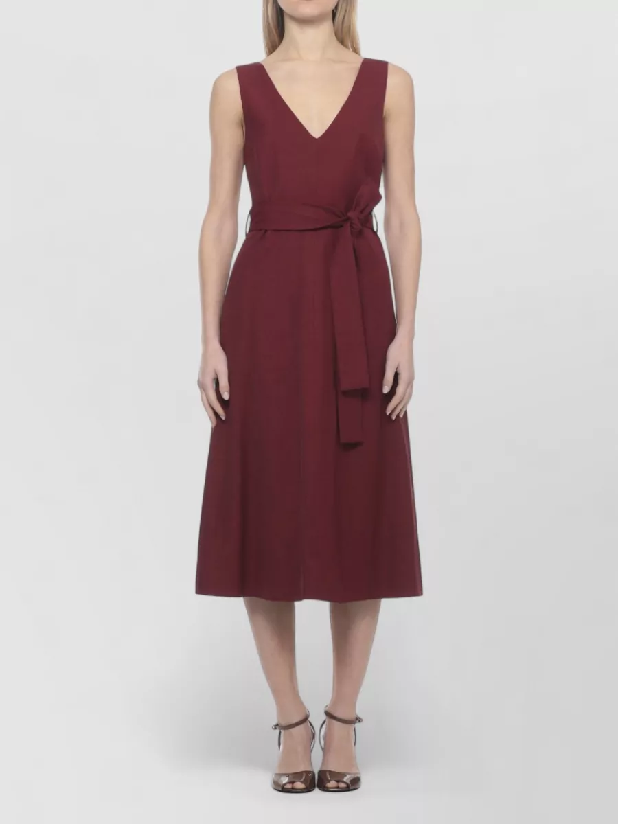 Parosh Sleeveless V-Neck Belted Midi Dress