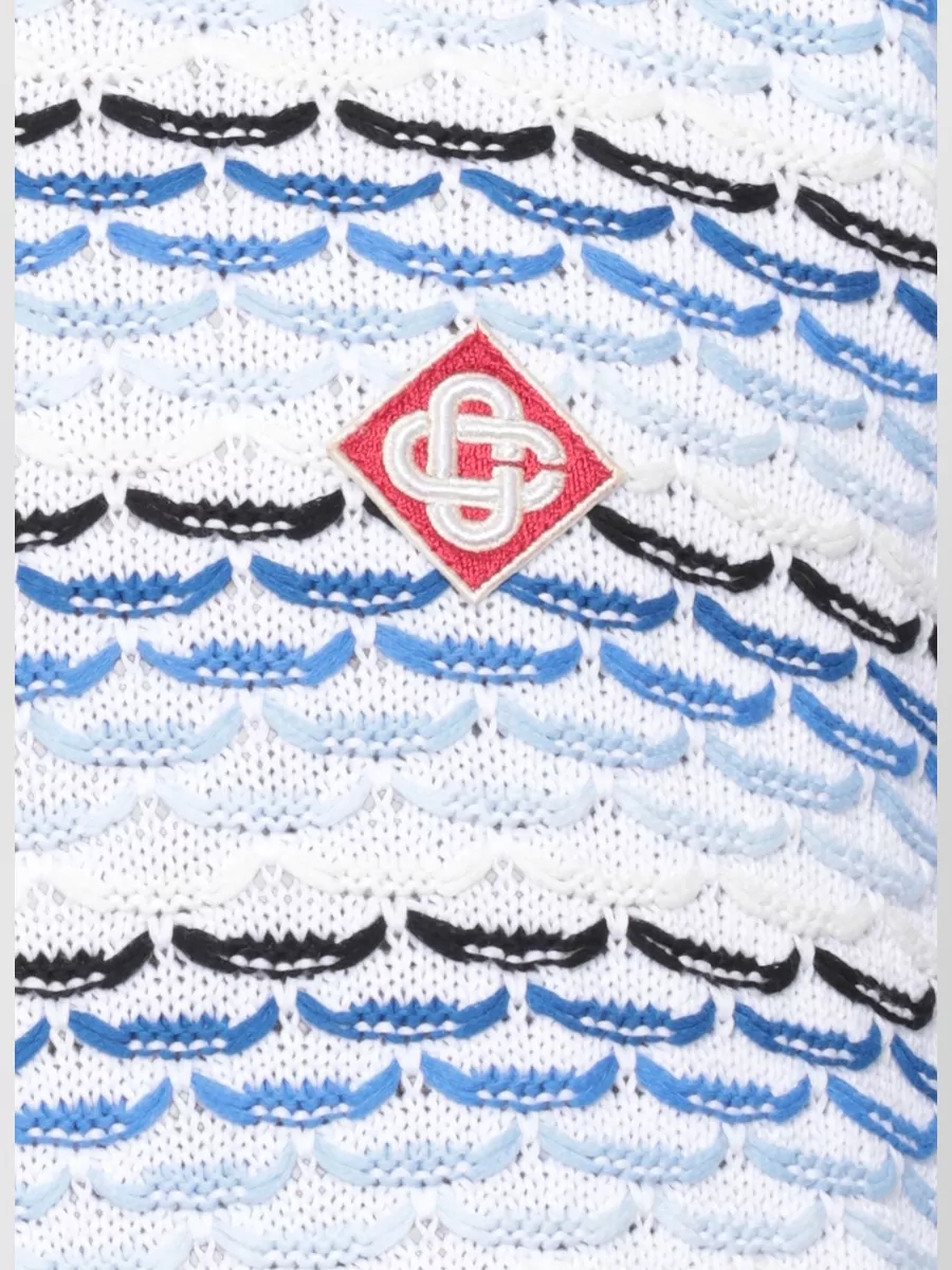 Casablanca Striped Logo-Embroidered Cotton Knit Long-Sleeve Polo Shirt
