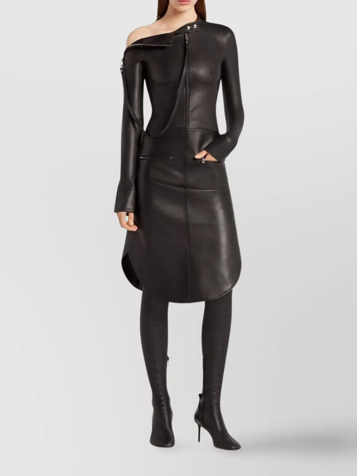 Courrèges Long Sleeve Asymmetric Zip Detail Top In Black
