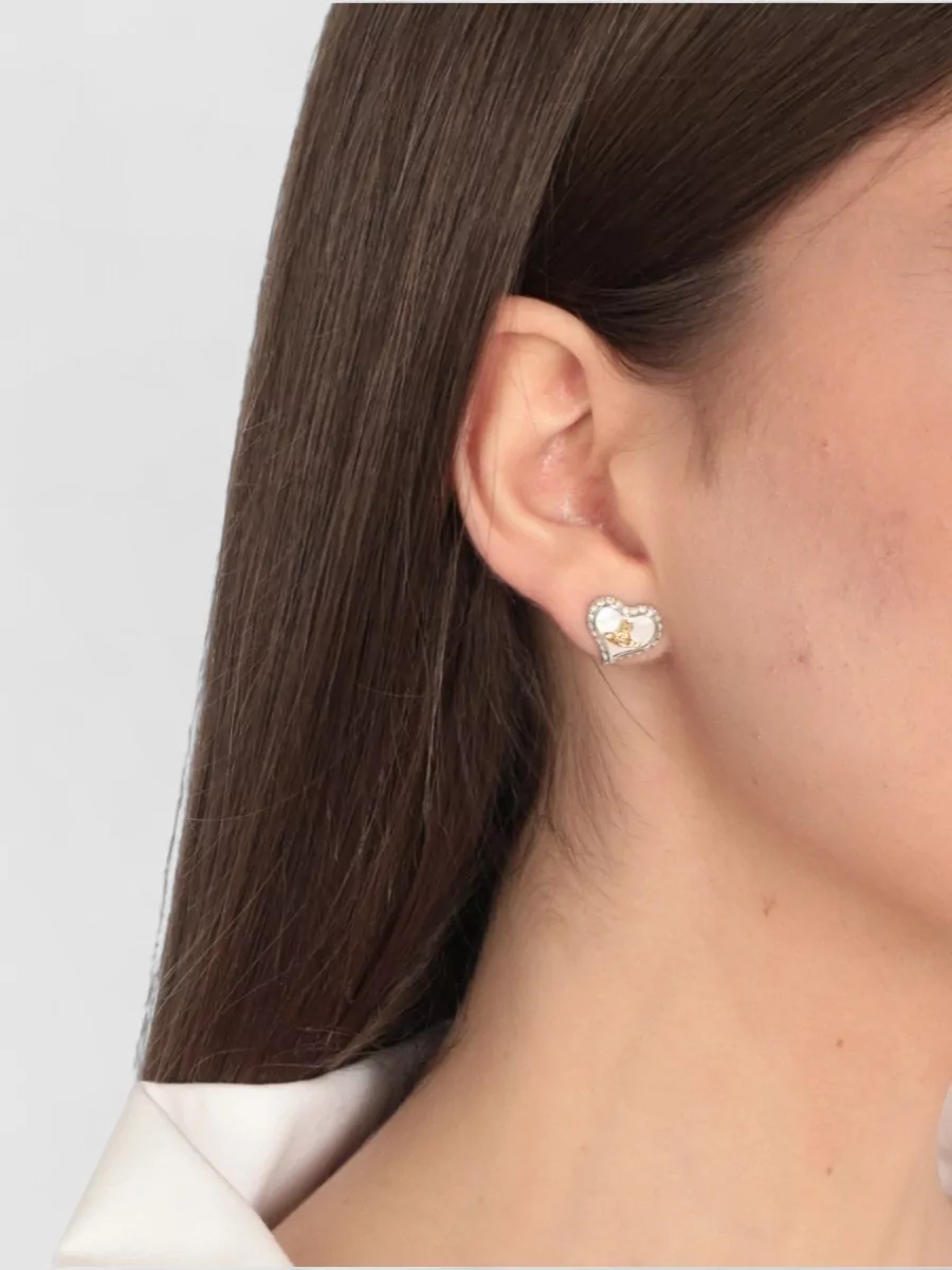 Vivienne Westwood Heart Shape Strass Silver Brass Earrings