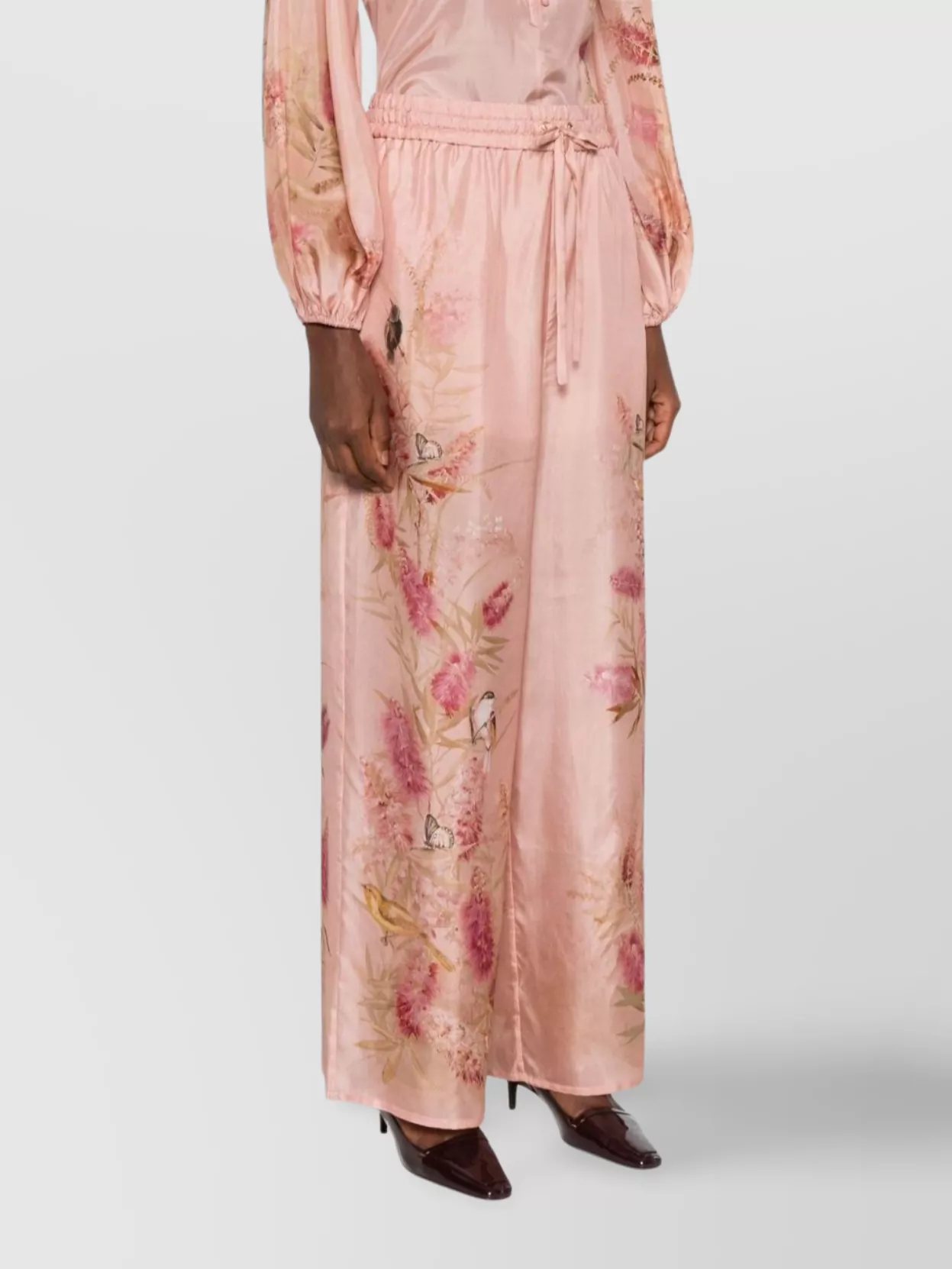 Zimmermann Silk Trousers With Floral Print And Wide Leg