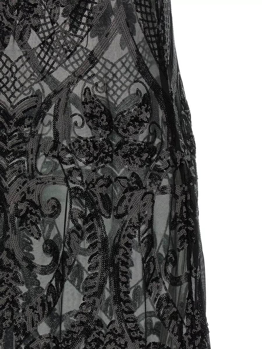 Norma Kamali Sequin V-Neck Sleeveless Flared Gown